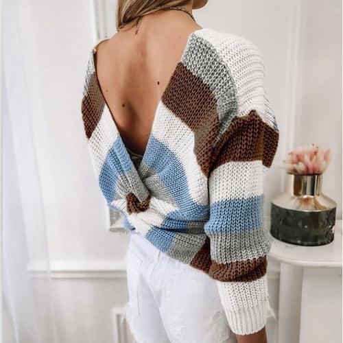 Long Sleeve Backless Sweater Knitted Sweater - VirtuousWares:Global