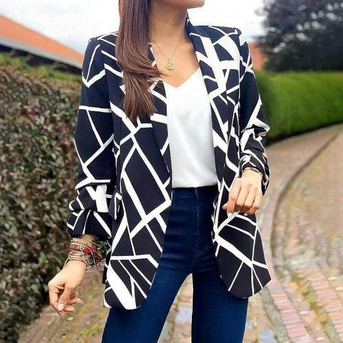 Long Sleeve Women Suit Jacket Turn-down Collar Blazer Coat - VirtuousWares:Global