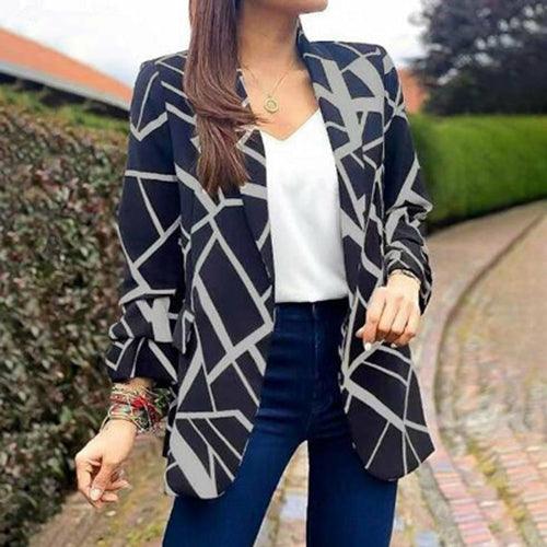 Long Sleeve Women Suit Jacket Turn-down Collar Blazer Coat - VirtuousWares:Global