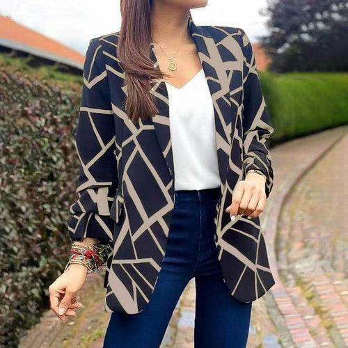 Long Sleeve Women Suit Jacket Turn-down Collar Blazer Coat - VirtuousWares:Global