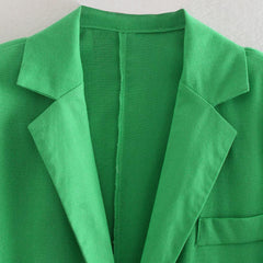 Loose Fitting Green Linen Blazer Coat - VirtuousWares:Global