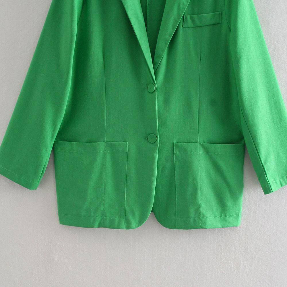 Loose Fitting Green Linen Blazer Coat - VirtuousWares:Global