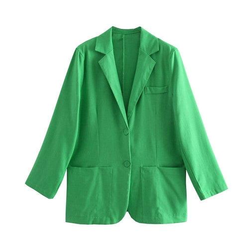 Loose Fitting Green Linen Blazer Coat - VirtuousWares:Global