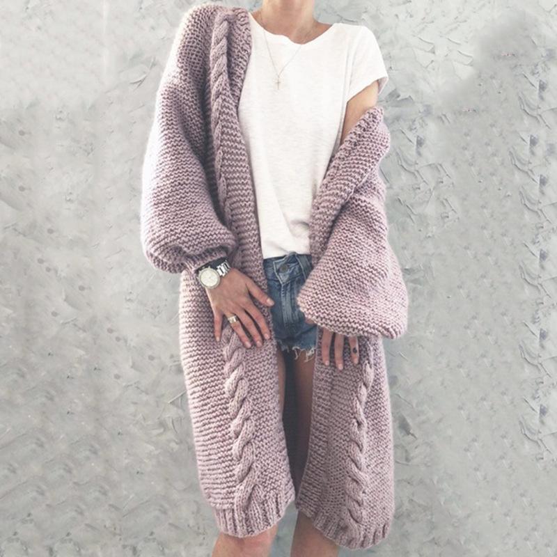 Loose Solid Color Long Sleeve Sweater Cardigan Coat - VirtuousWares:Global