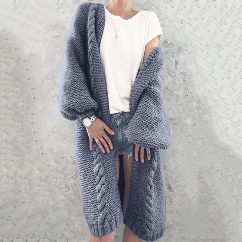 Loose Solid Color Long Sleeve Sweater Cardigan Coat - VirtuousWares:Global