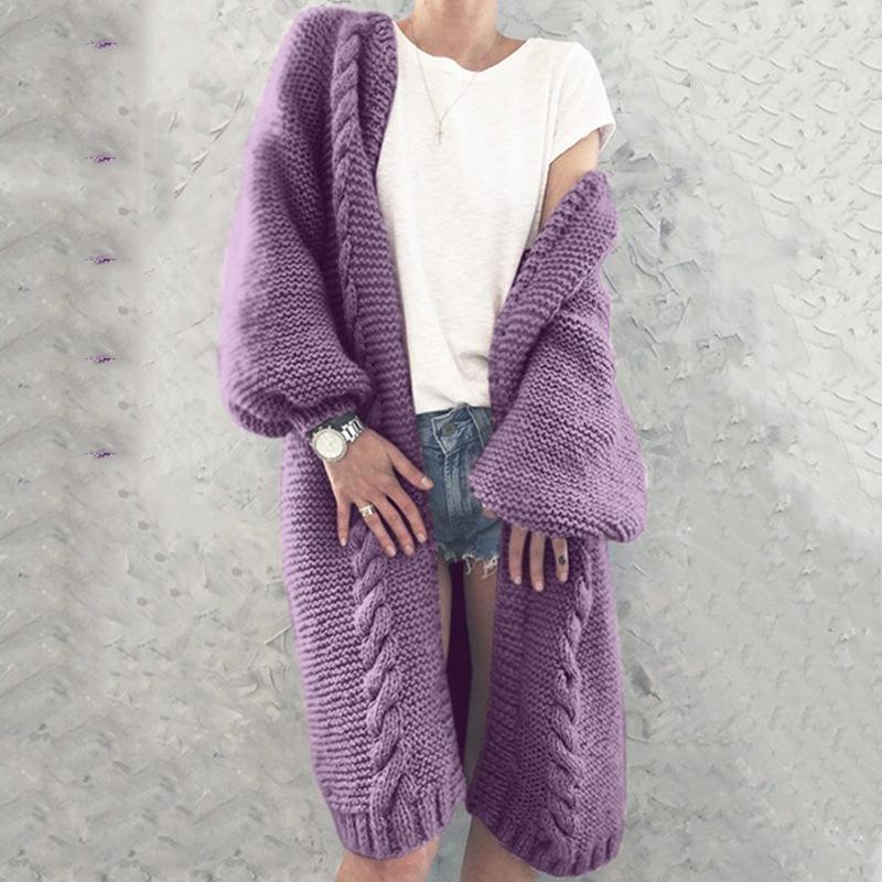 Loose Solid Color Long Sleeve Sweater Cardigan Coat - VirtuousWares:Global