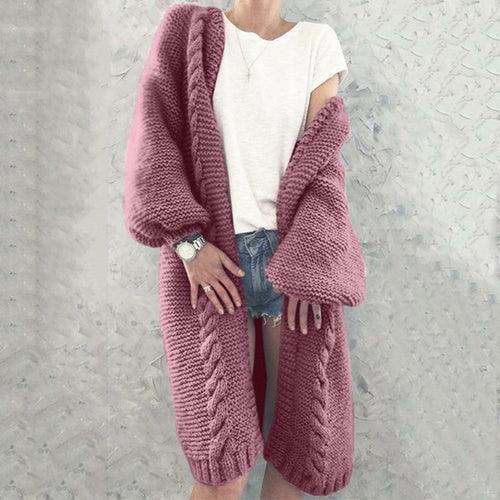 Loose Solid Color Long Sleeve Sweater Cardigan Coat - VirtuousWares:Global