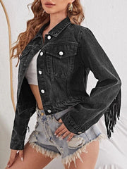 Loose Tassel Retro Cropped Denim Jacket - VirtuousWares:Global