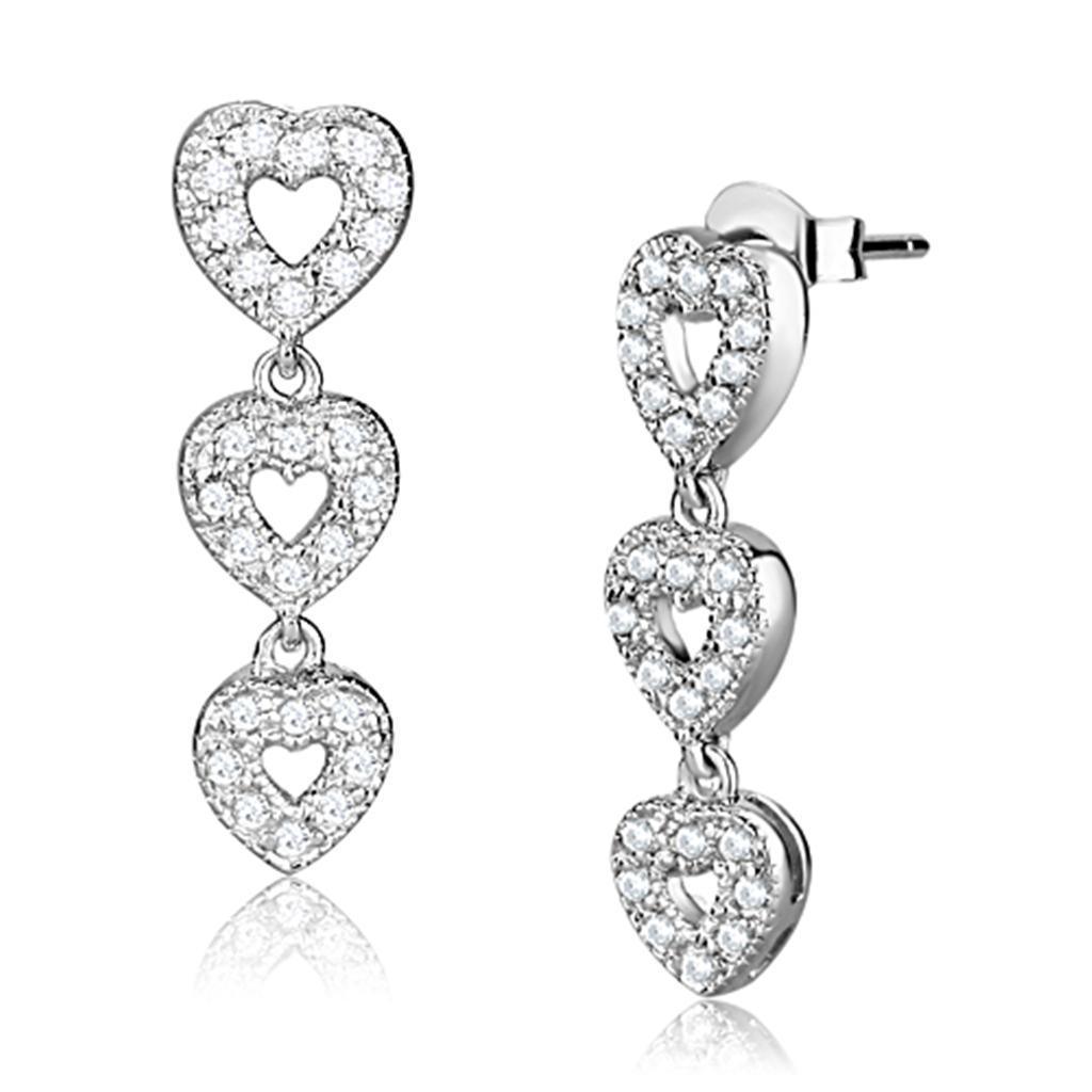 LOS722 - Rhodium 925 Sterling Silver Earrings with AAA Grade CZ in - VirtuousWares:Global