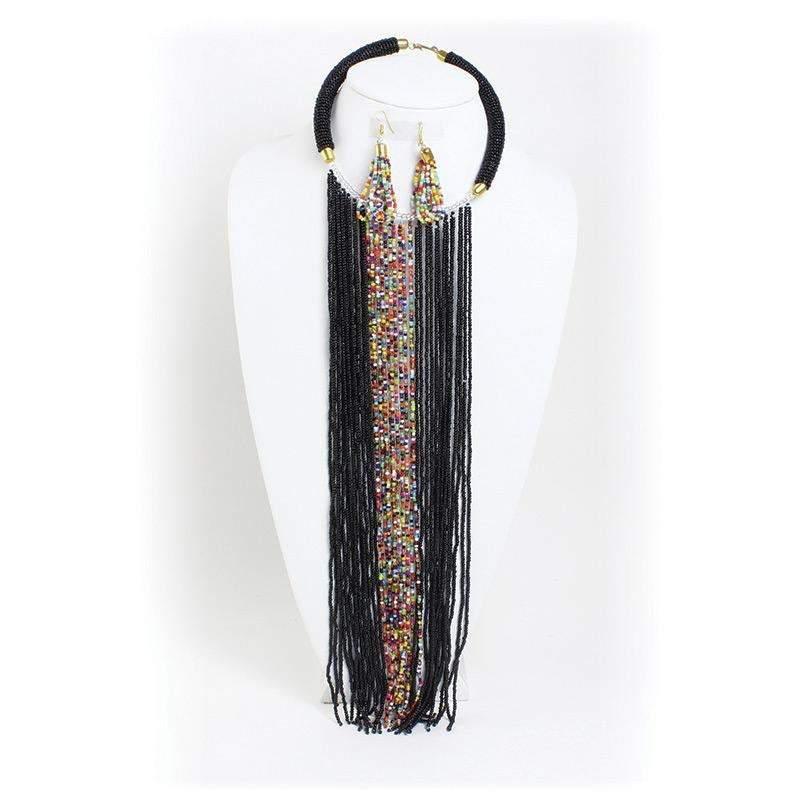 Maasai Multi-strand Long Beaded Choker Necklace - VirtuousWares:Global