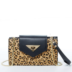 Mary Mini Crossbody Bag Black Leopard Leather Wristlet - VirtuousWares:Global