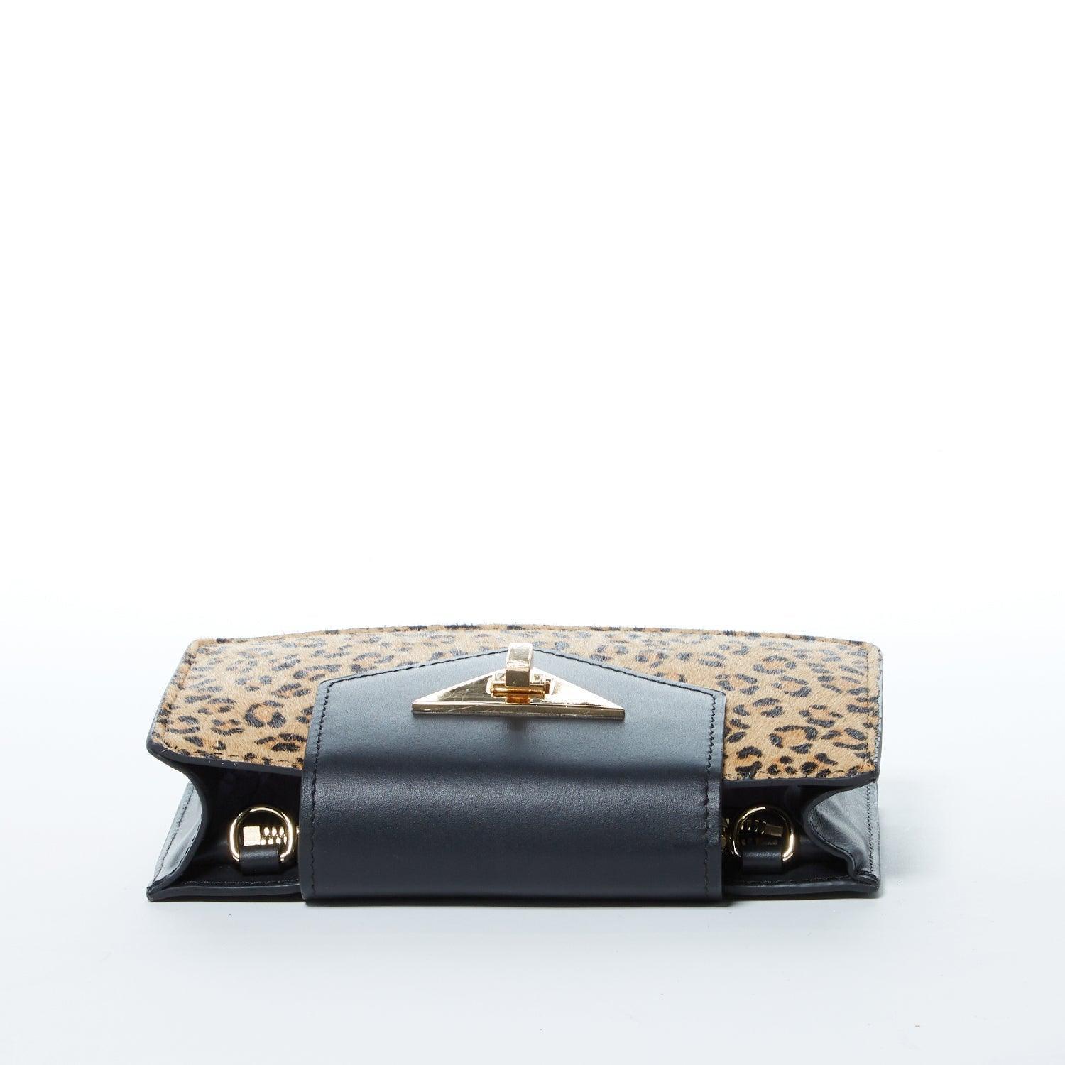 Mary Mini Crossbody Bag Black Leopard Leather Wristlet - VirtuousWares:Global