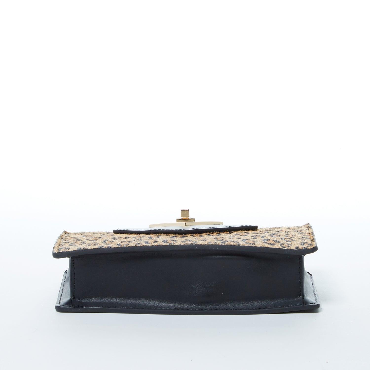 Mary Mini Crossbody Bag Black Leopard Leather Wristlet - VirtuousWares:Global