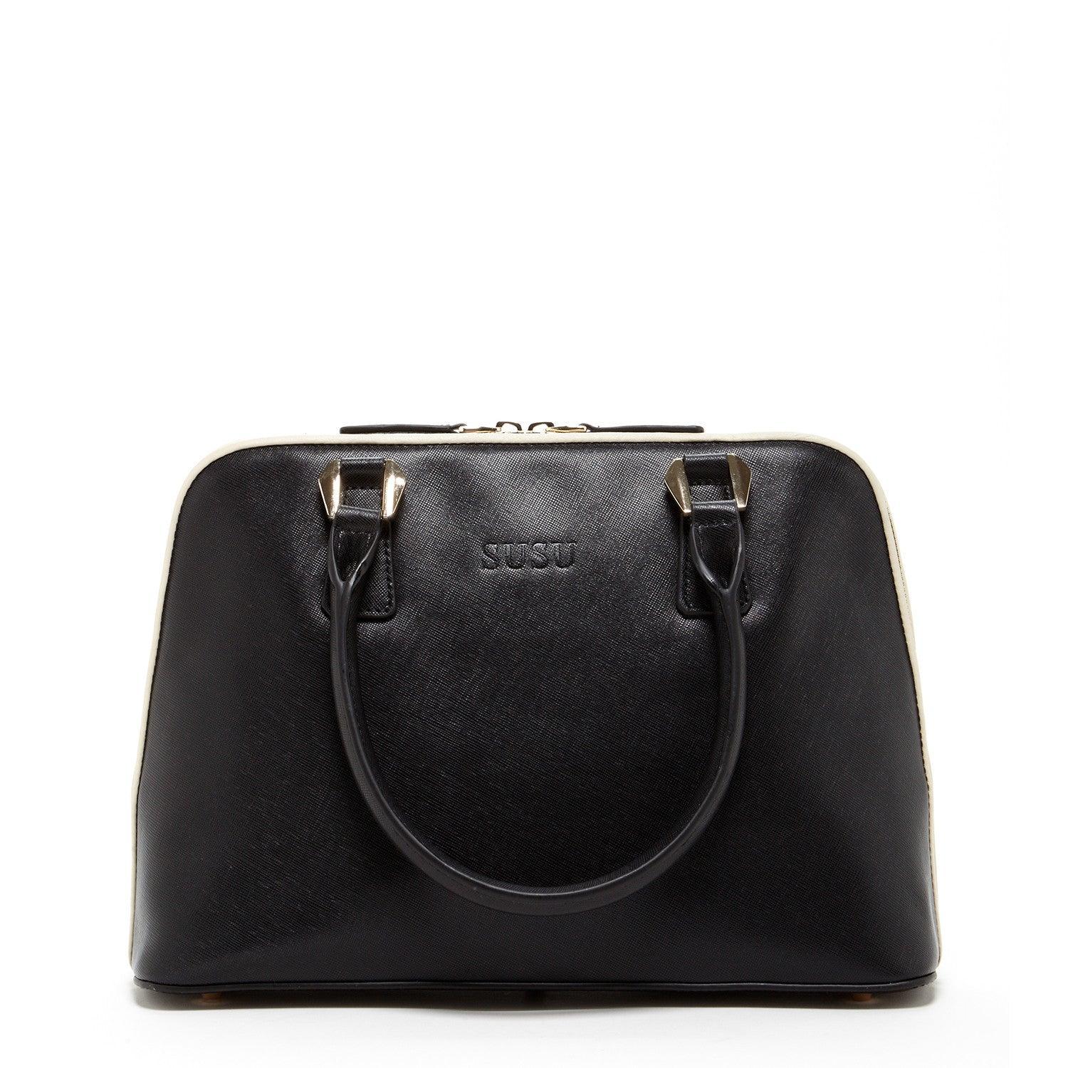 Melissa Saffiano Leather Satchel Bag Black - VirtuousWares:Global