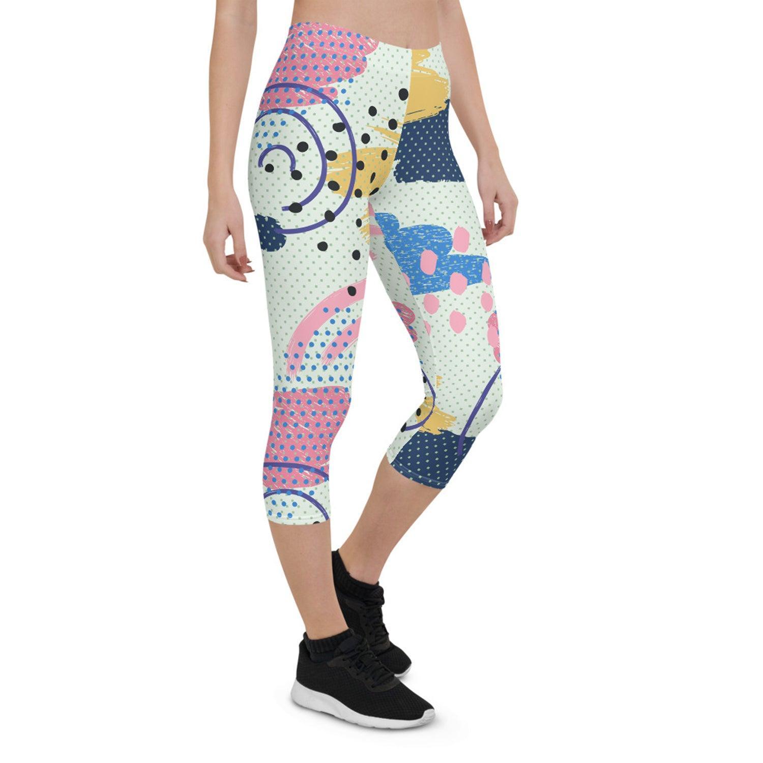 Memphis Pattern Capri Leggings for Women - VirtuousWares:Global