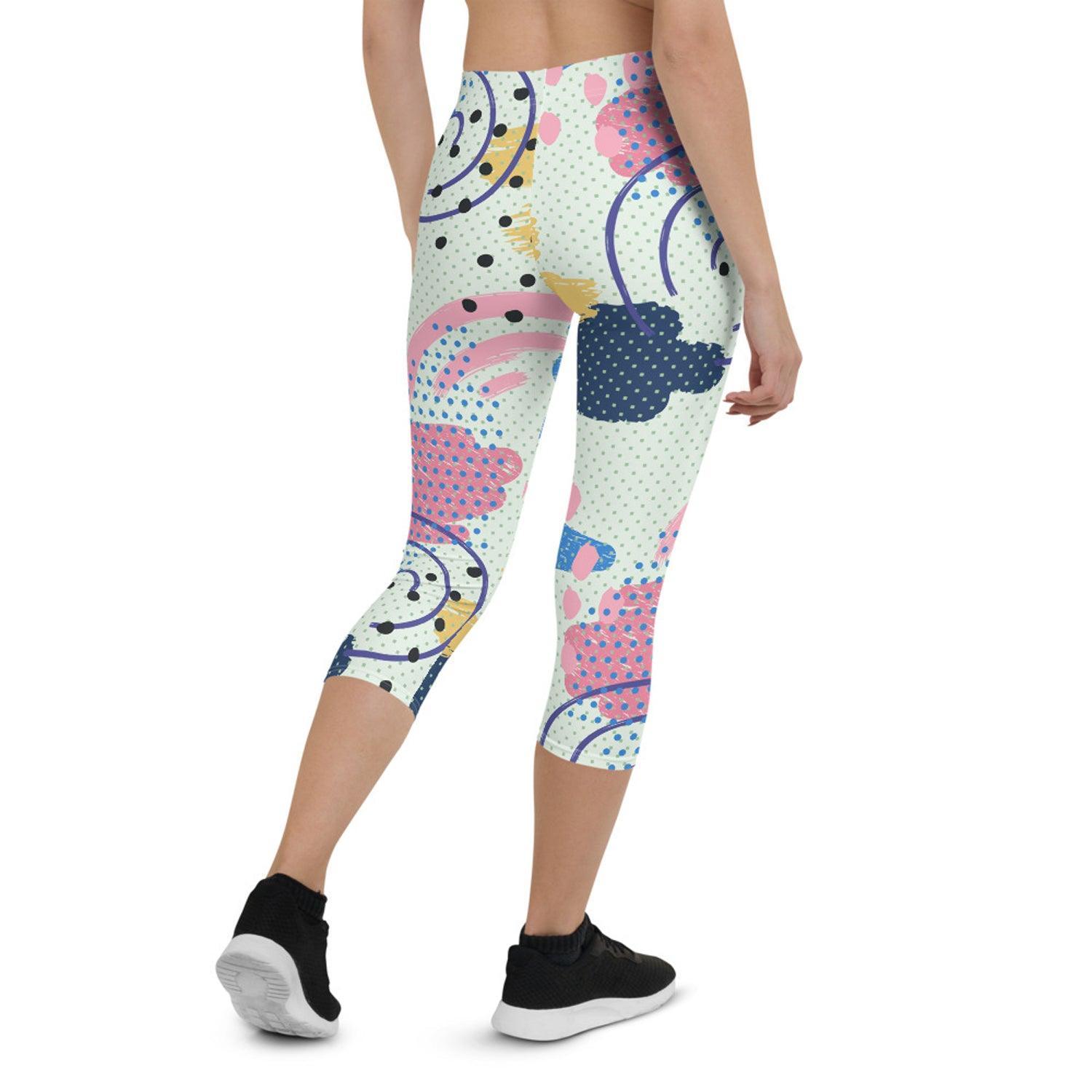 Memphis Pattern Capri Leggings for Women - VirtuousWares:Global