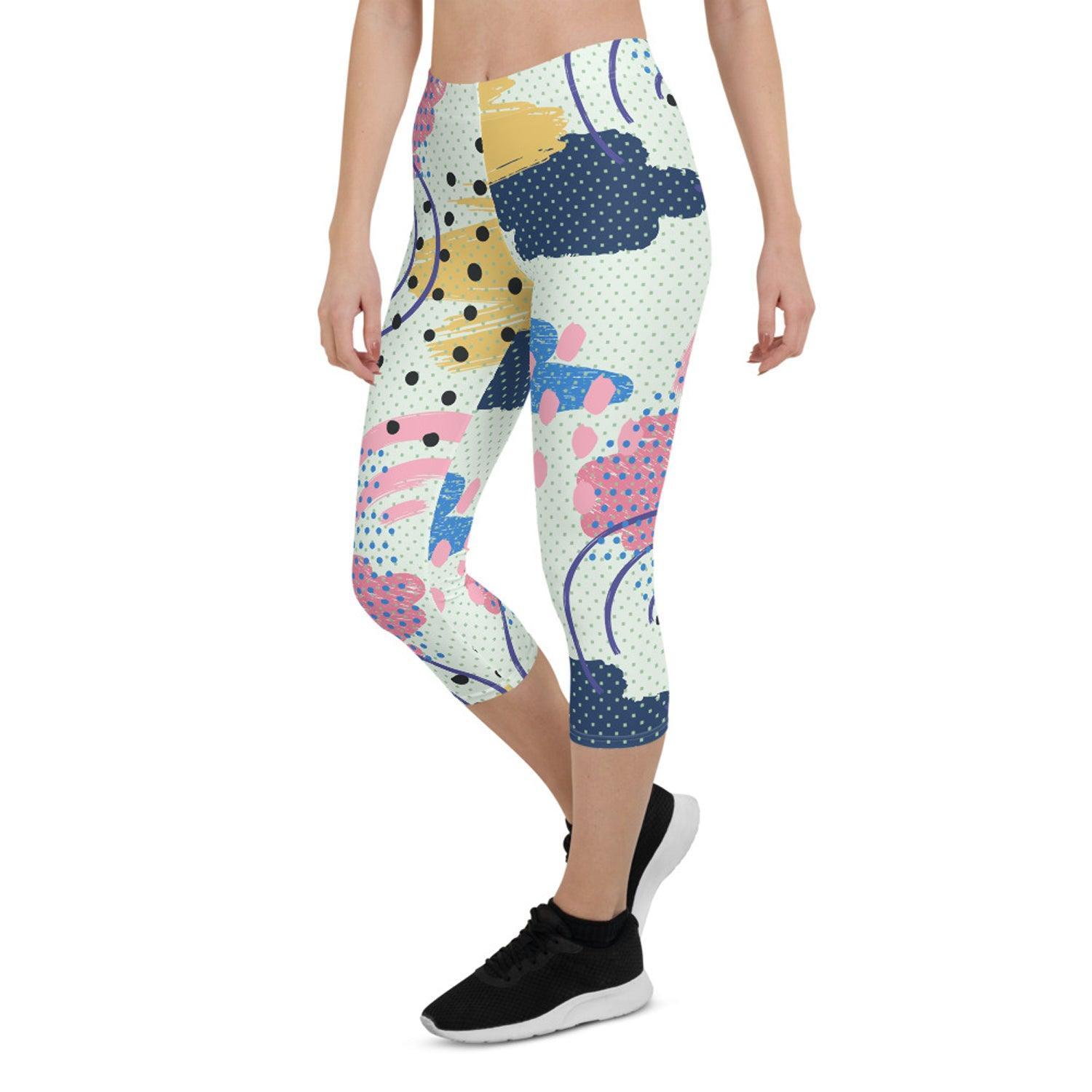 Memphis Pattern Capri Leggings for Women - VirtuousWares:Global