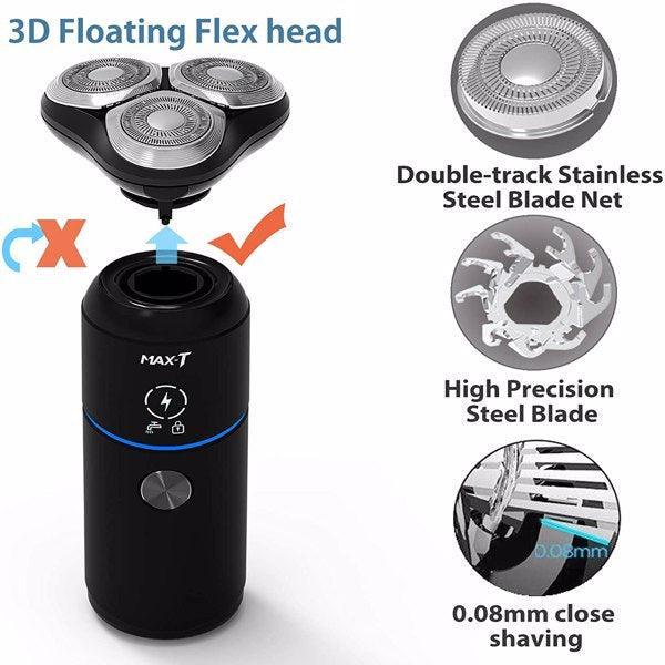 Men Electric Razor Rechargeable Travel Rotary Shaver IPX7 Waterproof - VirtuousWares:Global