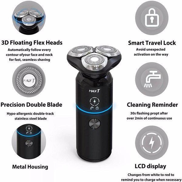 Men Electric Razor Rechargeable Travel Rotary Shaver IPX7 Waterproof - VirtuousWares:Global