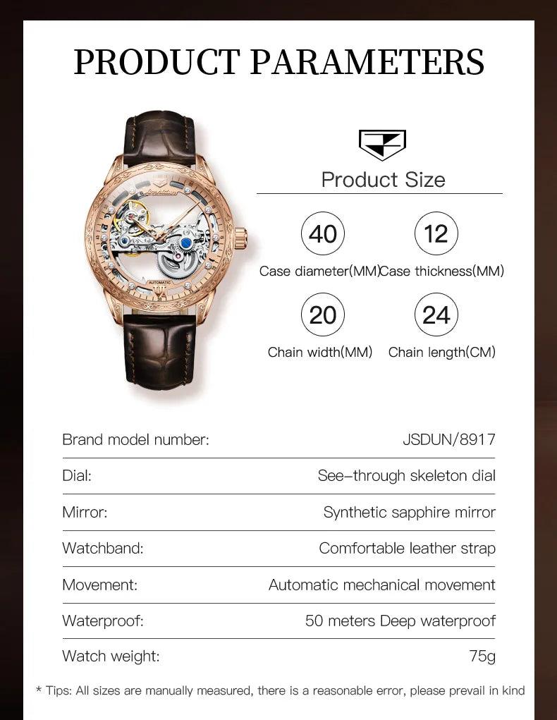 Men Mechanical Watch Automatic Movement 50M Waterproof Leather Strap - VirtuousWares:Global