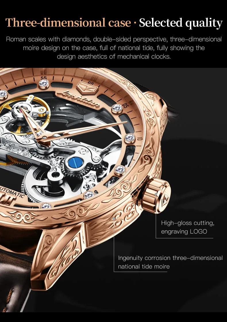 Men Mechanical Watch Automatic Movement 50M Waterproof Leather Strap - VirtuousWares:Global