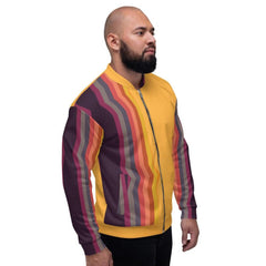 Mens Jacket - Edgy Retro Striped Bomber Jacket Orange/black - VirtuousWares:Global