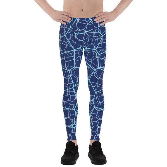 Mens Leggings - Blue Geometric Design Pattern - VirtuousWares:Global
