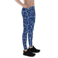 Mens Leggings - Blue Geometric Design Pattern - VirtuousWares:Global