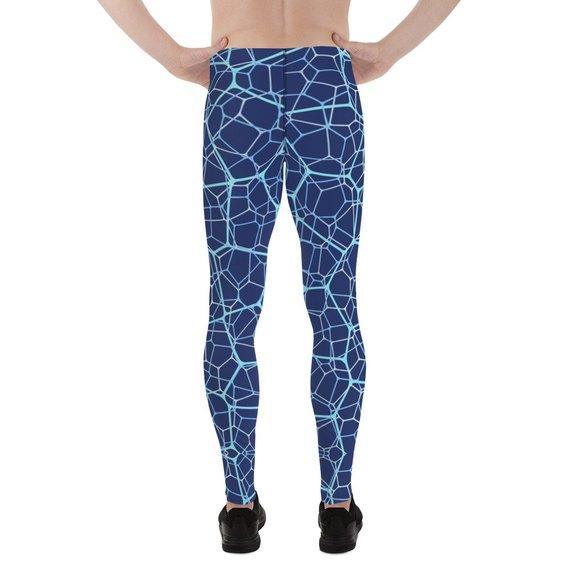 Mens Leggings - Blue Geometric Design Pattern - VirtuousWares:Global