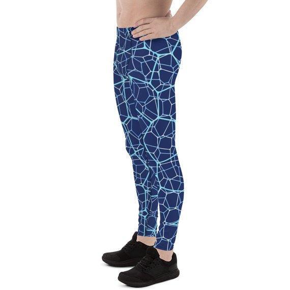 Mens Leggings - Blue Geometric Design Pattern - VirtuousWares:Global