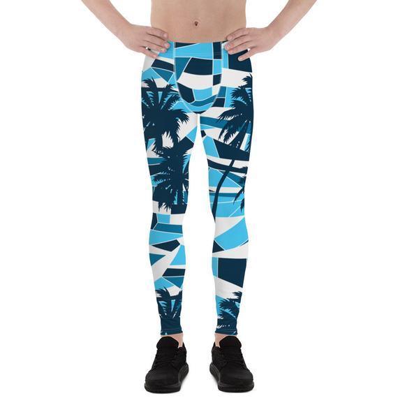 Mens Leggings - Blue Surf Tropical Palm Trees - VirtuousWares:Global