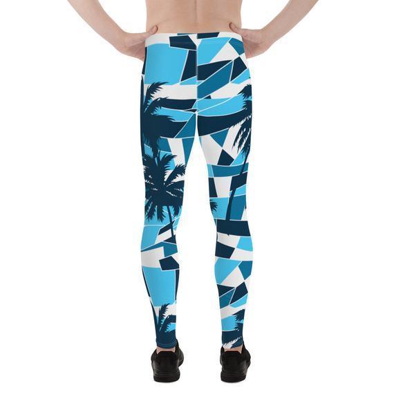 Mens Leggings - Blue Surf Tropical Palm Trees - VirtuousWares:Global