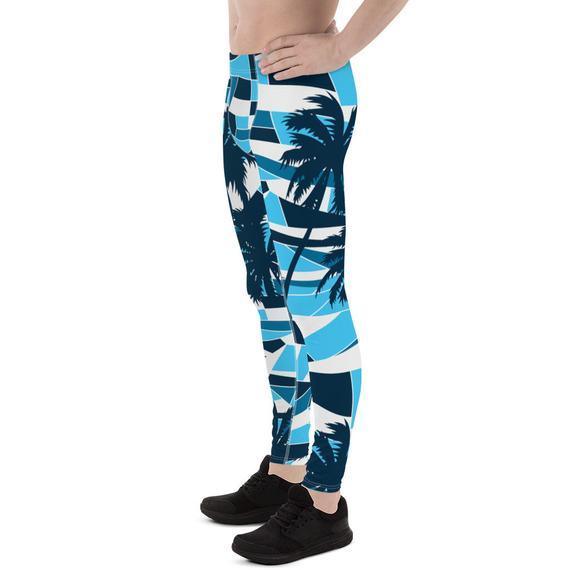 Mens Leggings - Blue Surf Tropical Palm Trees - VirtuousWares:Global