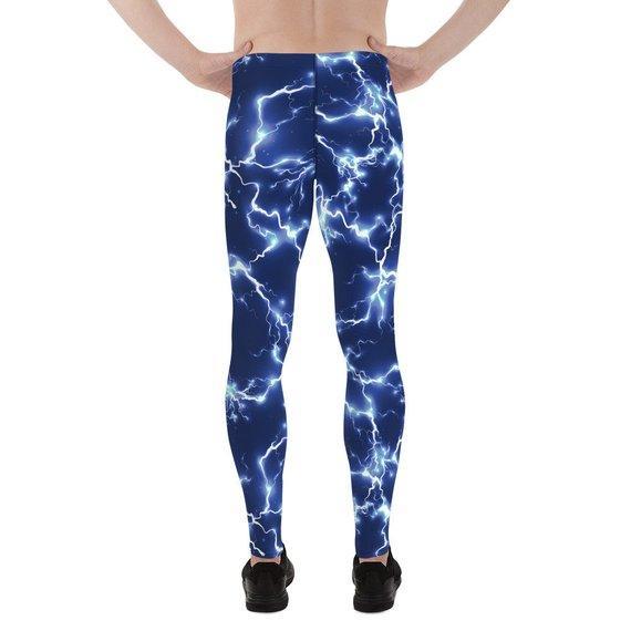 Mens Leggings - Blue Thunder Lightning Leggings - VirtuousWares:Global