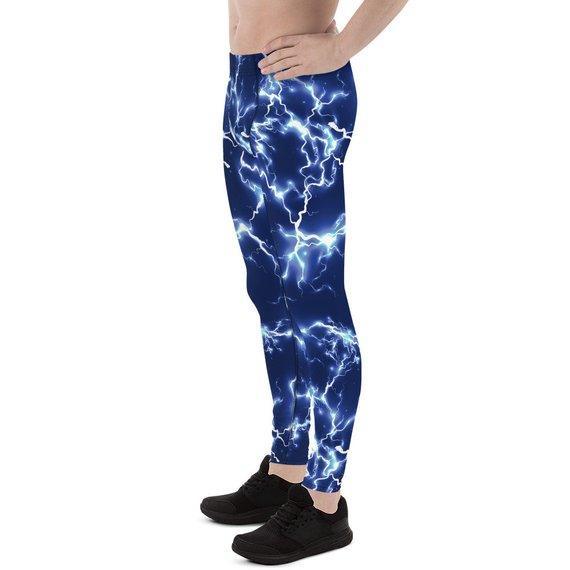Mens Leggings - Blue Thunder Lightning Leggings - VirtuousWares:Global