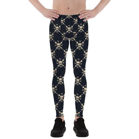 Mens Leggings - Chain Link Skulls Leggings - VirtuousWares:Global