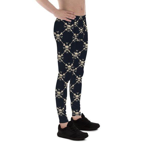 Mens Leggings - Chain Link Skulls Leggings - VirtuousWares:Global