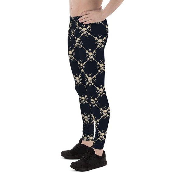 Mens Leggings - Chain Link Skulls Leggings - VirtuousWares:Global