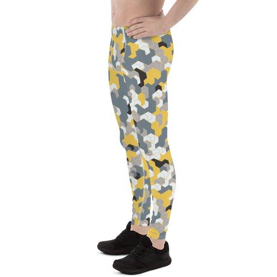 Mens Leggings - Yellow Sports Camo Leggings - VirtuousWares:Global