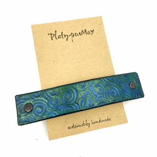 Mermaid Green Spirals Leather Hair Barrette - VirtuousWares:Global