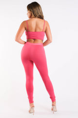 Mesh Contrast Sets Casual Sports Strappy Sleeve Top & Leggings FUCHSIA - VirtuousWares:Global