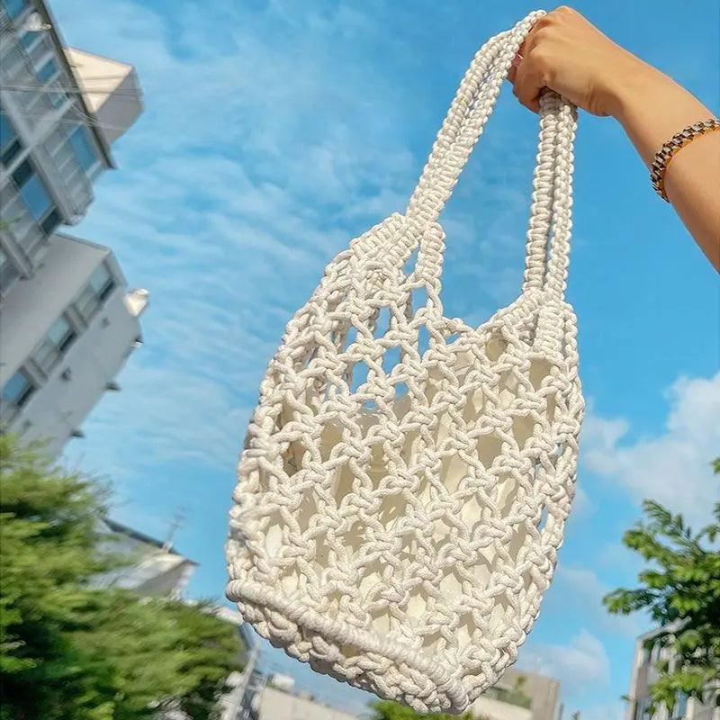 Mesh Rope Knitted Bucket Shoulder Bag - VirtuousWares:Global