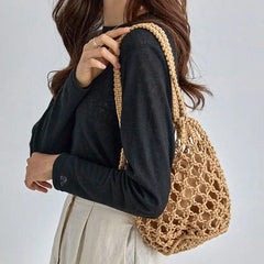 Mesh Rope Knitted Bucket Shoulder Bag - VirtuousWares:Global