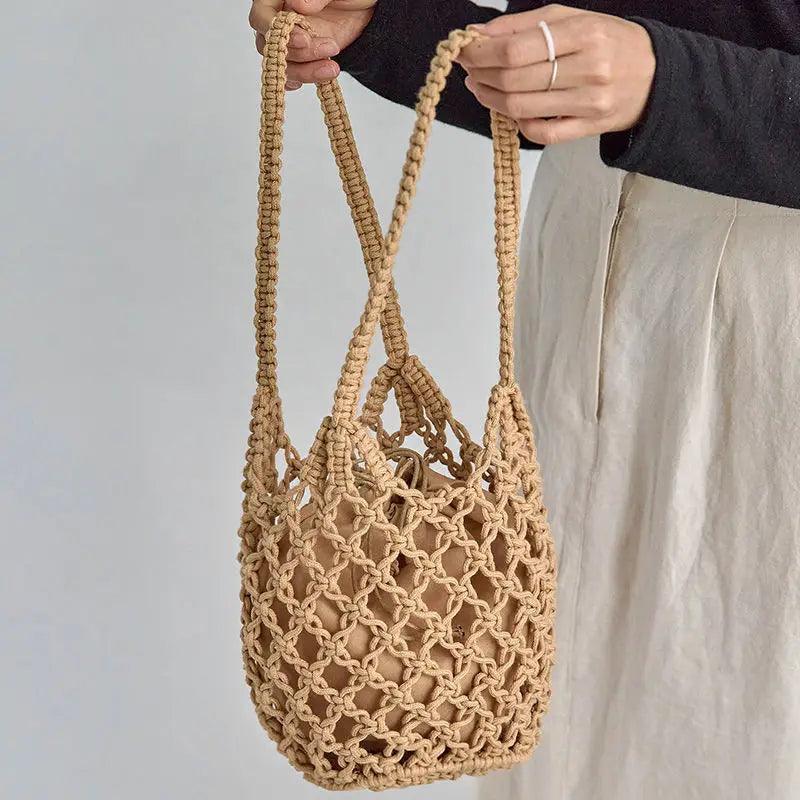 Mesh Rope Knitted Bucket Shoulder Bag - VirtuousWares:Global