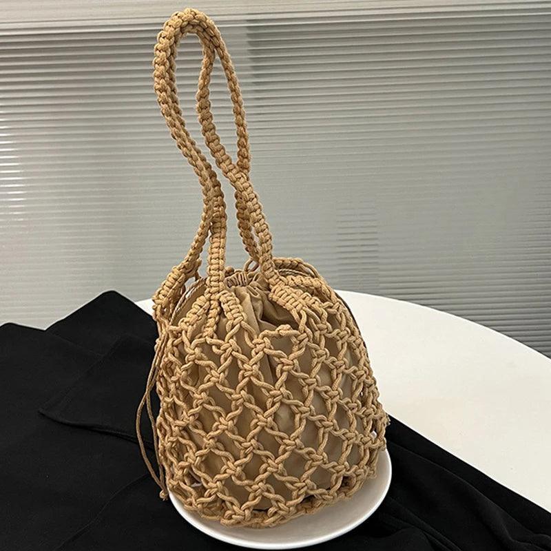 Mesh Rope Knitted Bucket Shoulder Bag - VirtuousWares:Global