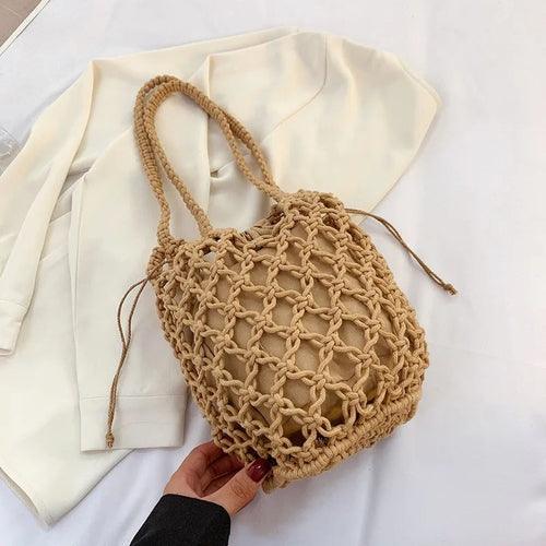 Mesh Rope Knitted Bucket Shoulder Bag - VirtuousWares:Global