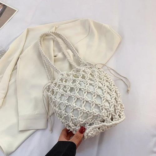 Mesh Rope Knitted Bucket Shoulder Bag - VirtuousWares:Global