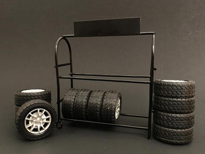 Metal Tire Rack with Rims and Tires for 1/24 Scale Models by American - VirtuousWares:Global