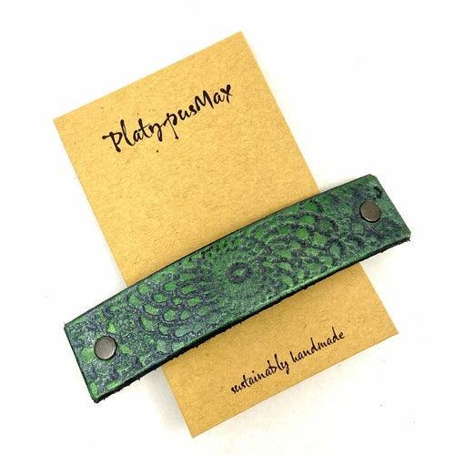 Metallic Emerald Green and Silver Embossed Mandala Leather Hair - VirtuousWares:Global