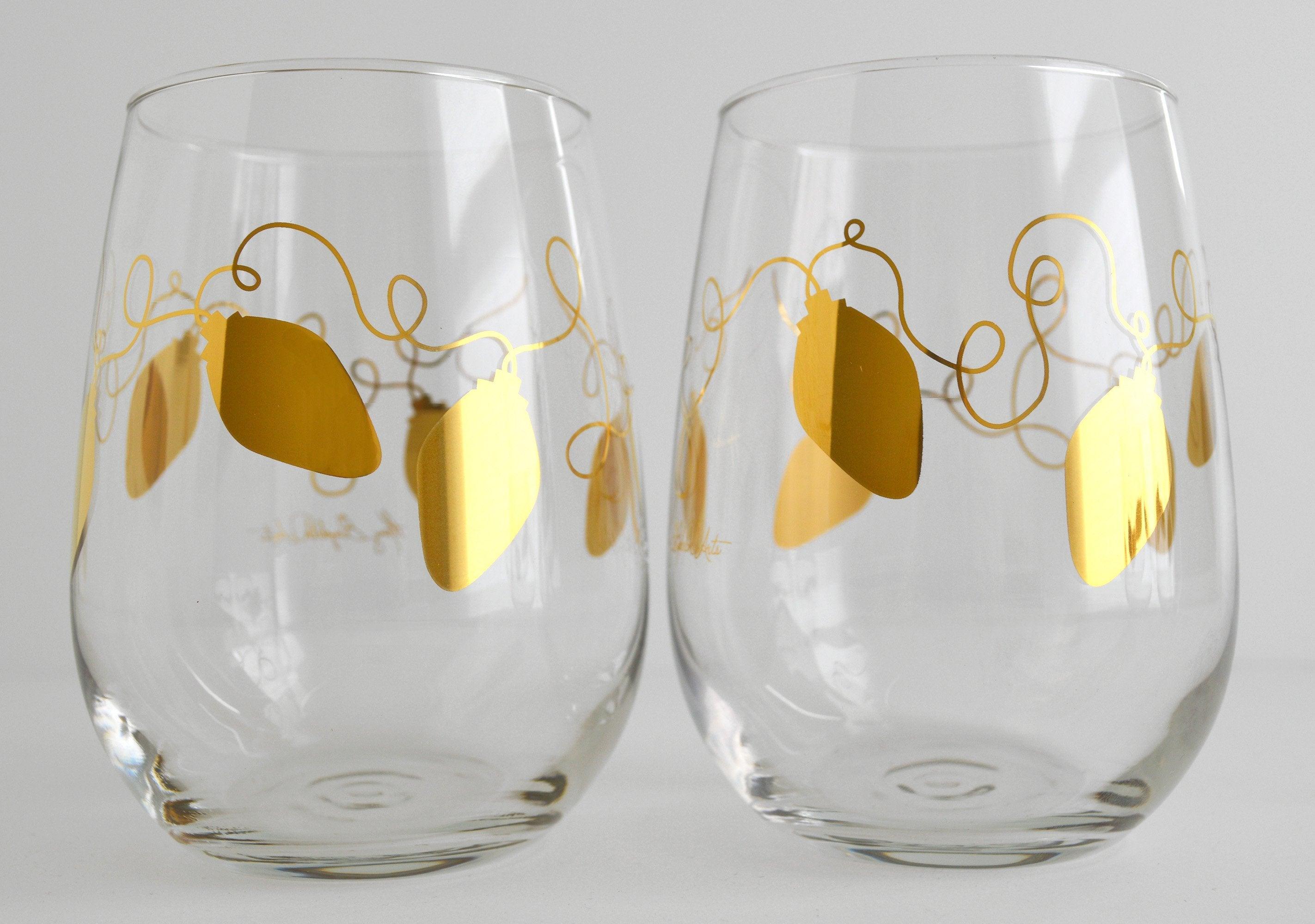 Metallic Gold Retro Christmas Lights Stemless Wine - VirtuousWares:Global